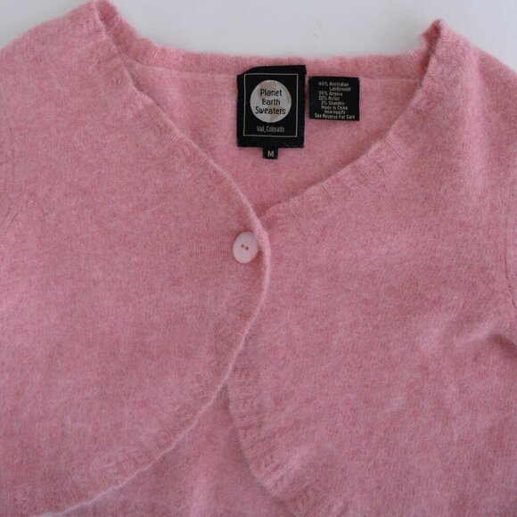 Planet Earth Pink 44% Australian Lamb Wool 34% Angora Fine Knit Crop Sweater M - Picture 10 of 12